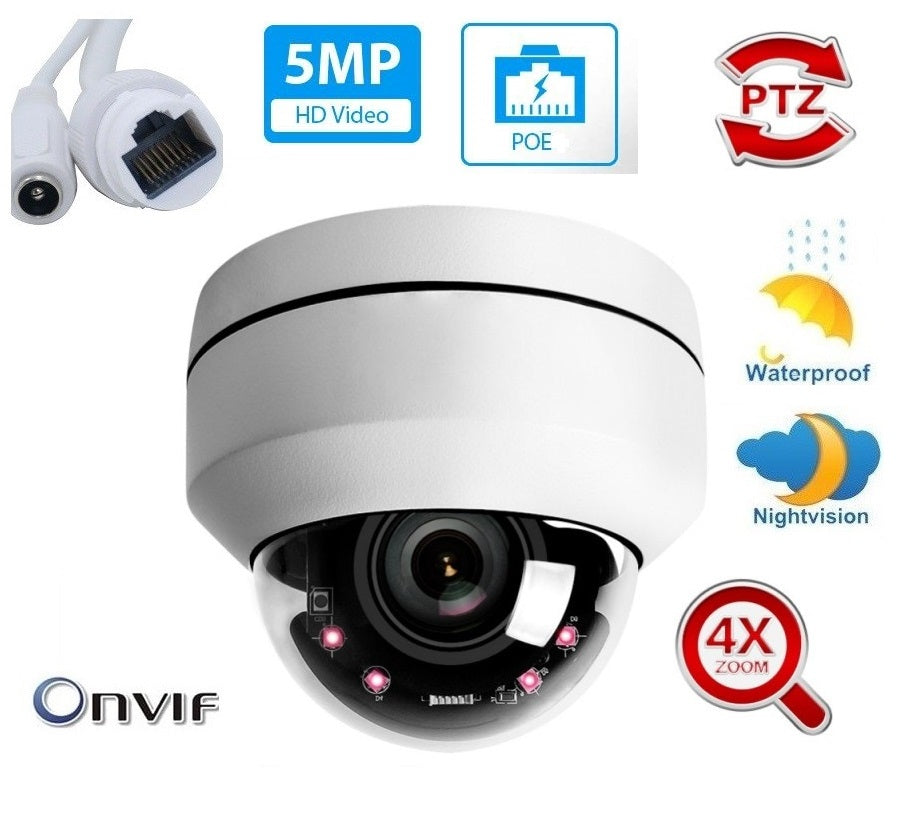 5MP Outdoor IP Dome Camera with Motorized PTZ function 2.8 to 12mm Lens 120ft. IR